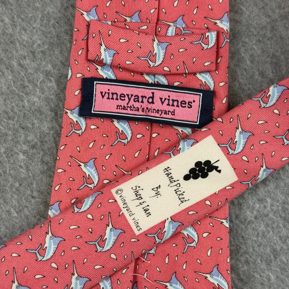 Vineyard Vines Kids Silk Tie Coral Pink Marlin Fish Nautical Hand Made 51x3.5